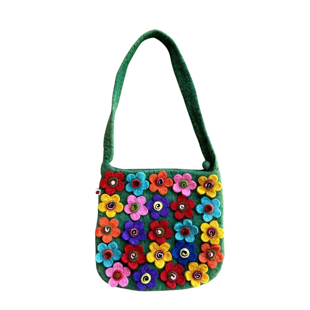 Felted Wool Purse Bag Floral Green Shoulder‎ Bag